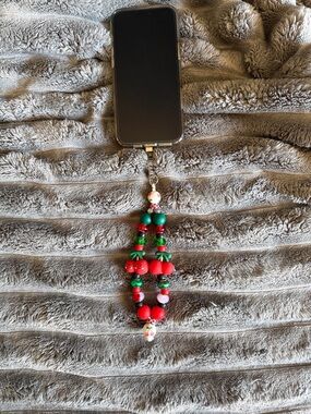 Festive Red & Green Beaded Phone Charm Strap